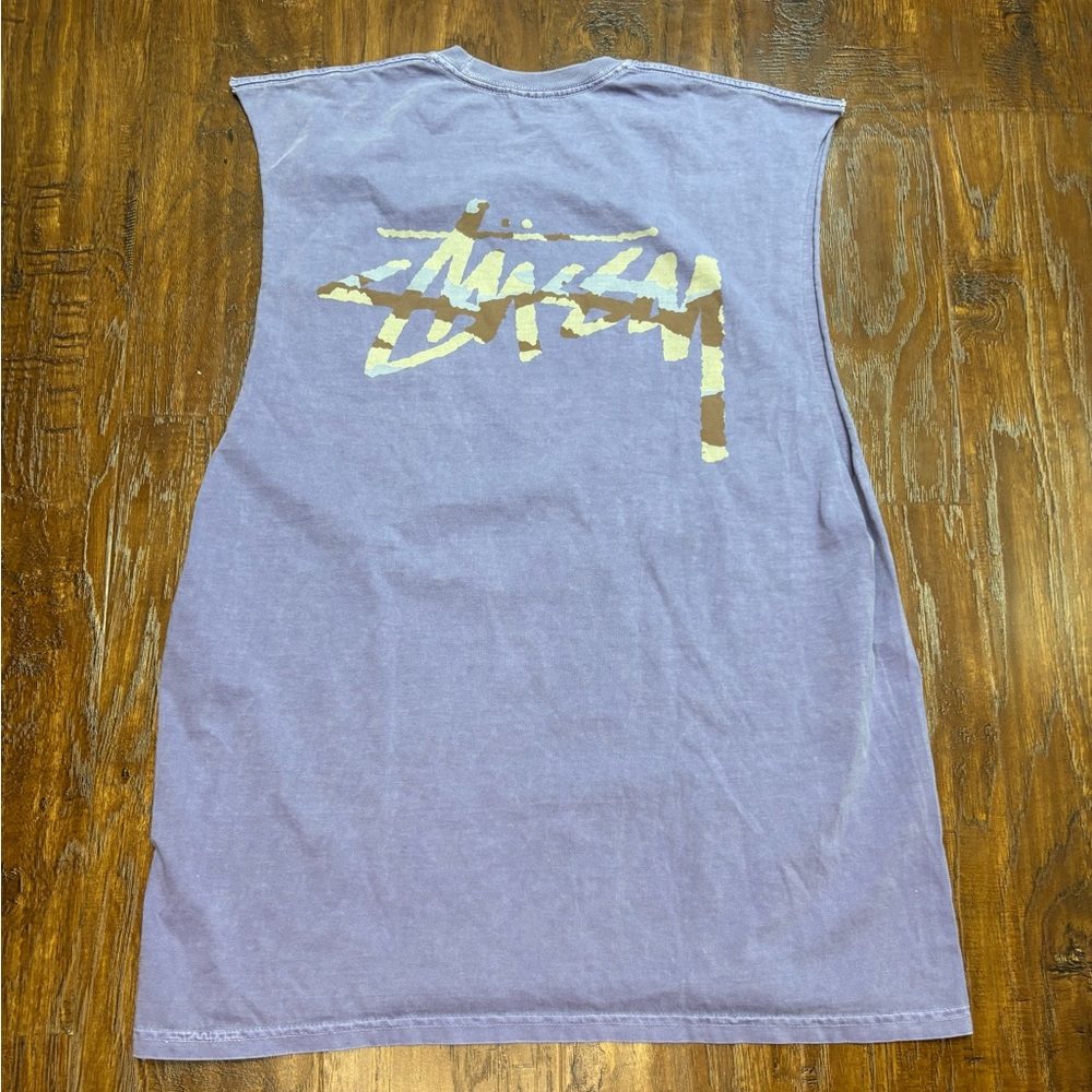 Stussy Men’s Purple Sleeveless Vintage Streetwear Camo Logo Tank Size XL #3069